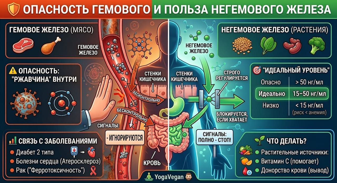 🛡️ Опасность гемового и польза негемового железа