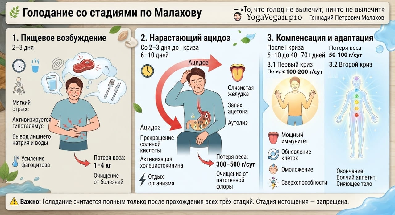 🌿 Голодание со стадиями по Малахову