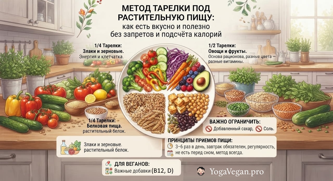 🥗 Метод тарелки под растительную пищу: как есть вкусно и полезно без запретов и подсчёта калорий