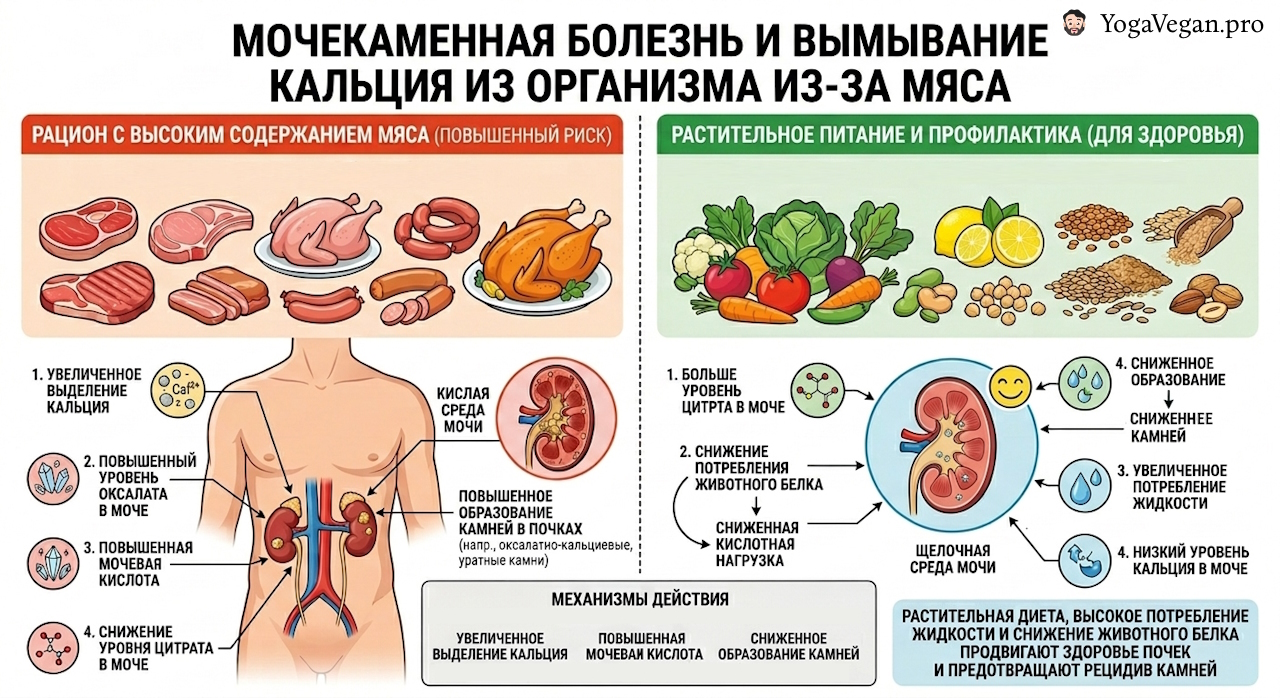 🪨 Мочекаменная болезнь и вымывание кальция из организма из-за мяса