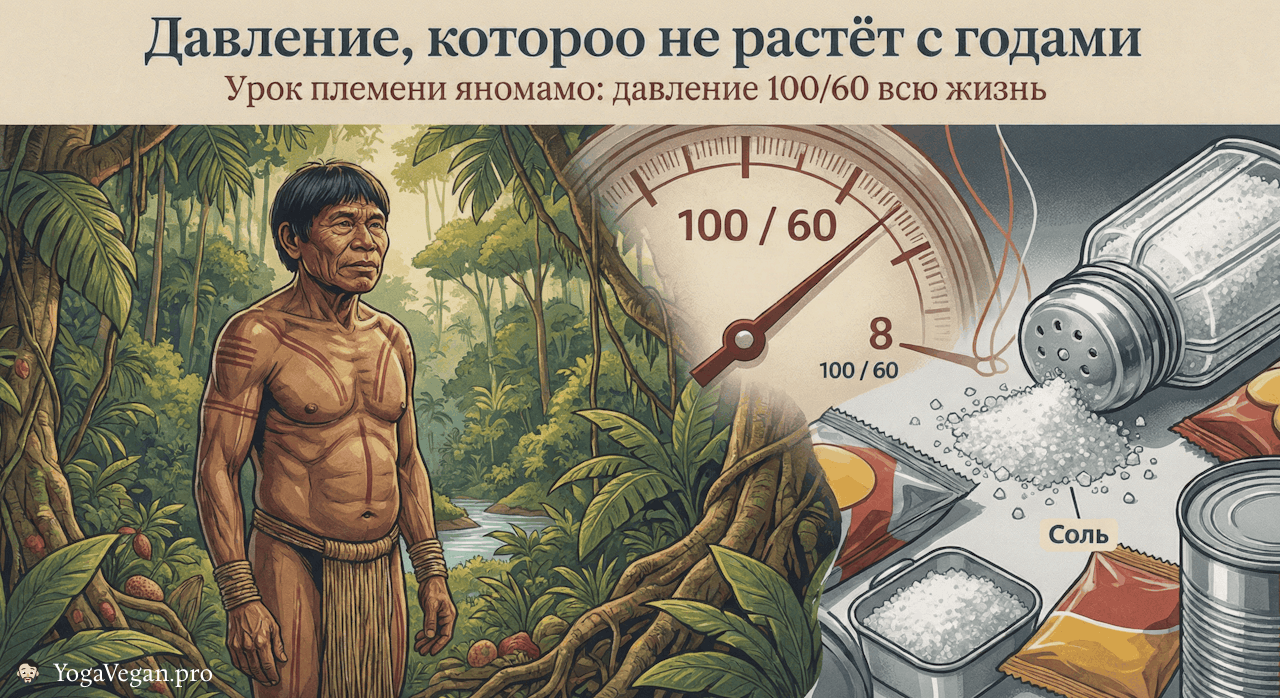 🩺 Давление, которое не растёт с годами - урок племени яномамо с вечным давлением 100 на 60 и связь соли